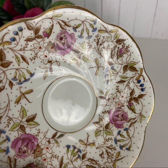 ❌SOLD❌Vintage Rosina Bone China Tea Cup & Saucer Floral Rose Dragonfly England - Picture 9 of 13